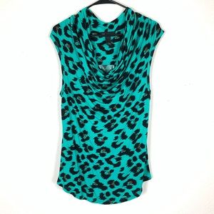 INC L Soft slouchy teal leapord print draping Tank